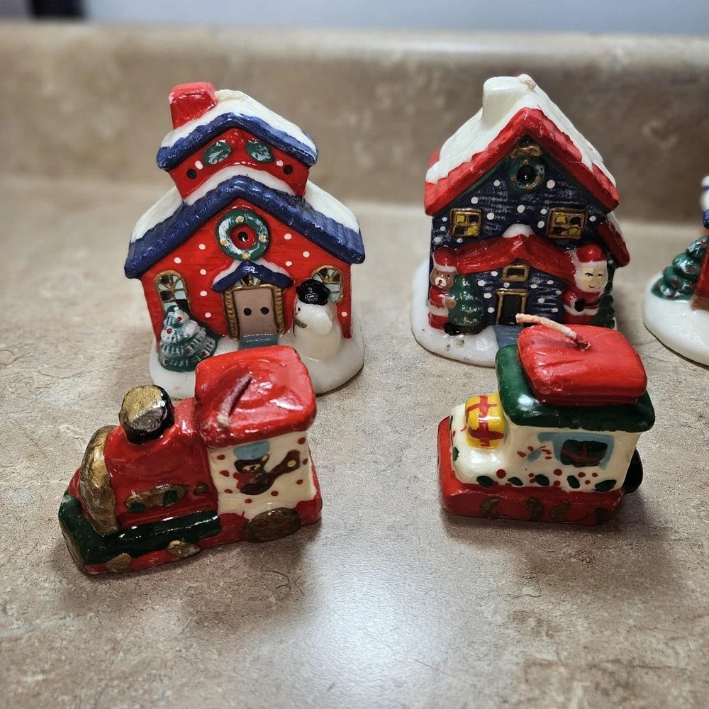 VTG Mini Christmas‎ Village Houses Train Hand Painted Candles Lot Holiday Decor